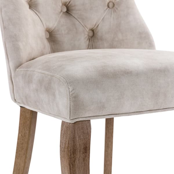 Stole 2-pak – Lys beige velour med høj ryg og knappolstring – Elegante spisebordsstole med massive træben