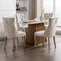 Miniatyrbillede 3 af 11: 4-pak massive beige velourstole med høj ryg og knappolstring – Elegante spisebordsstole med ben i massivt træ