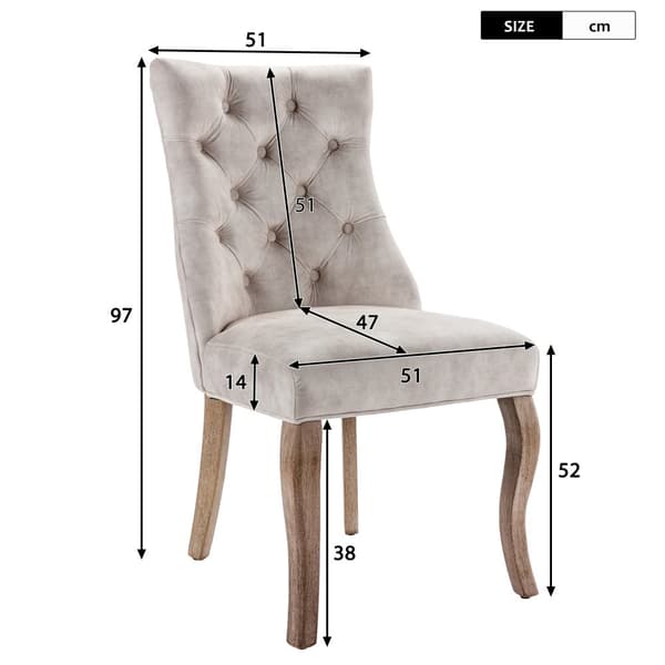 4-pak massive beige velourstole med høj ryg og knappolstring – Elegante spisebordsstole med ben i massivt træ