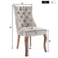 Miniatyrbillede 4 af 11: 4-pak massive beige velourstole med høj ryg og knappolstring – Elegante spisebordsstole med ben i massivt træ
