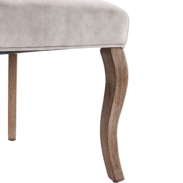 Matstolar i sammet med hög rygg och knappstoppning, 4-benta stolar i massivträ, ljusbeige – Set om 6