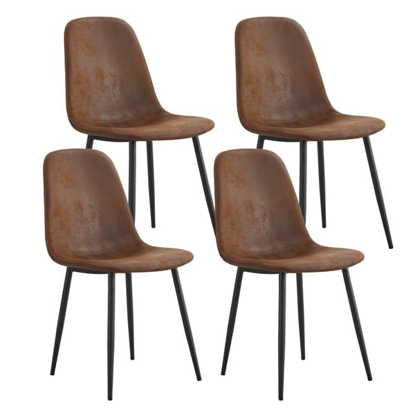 Matstolar i skandinavisk vintage-stil, 4-pack – konstlädersits i gulbrun med svarta stålben