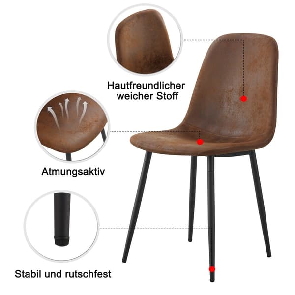Matstolar i skandinavisk vintage-stil, 4-pack – konstlädersits i gulbrun med svarta stålben