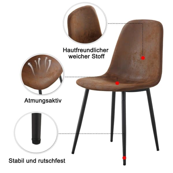 Matstolar i skandinavisk vintage-stil, 4-pack – konstlädersits i gulbrun med svarta stålben