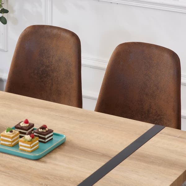 Matstolar i skandinavisk vintage-stil, 4-pack – konstlädersits i gulbrun med svarta stålben