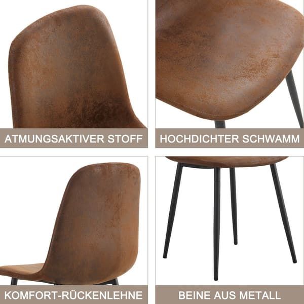Matstolar i skandinavisk vintage-stil, 4-pack – konstlädersits i gulbrun med svarta stålben