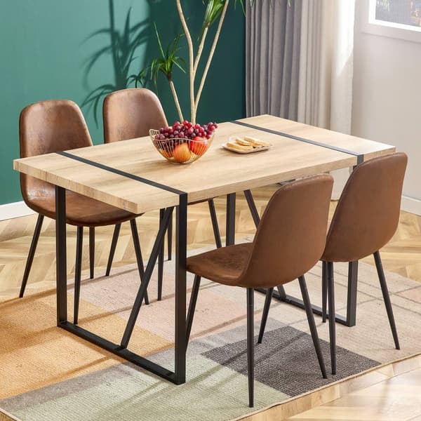 Matstolar i skandinavisk vintage-stil, 4-pack – konstlädersits i gulbrun med svarta stålben