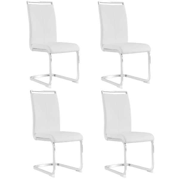 4-pack fristående matstolar i vitt konstläder – kromat metallunderrede, maxvikt 120 kg, mjuk stoppning