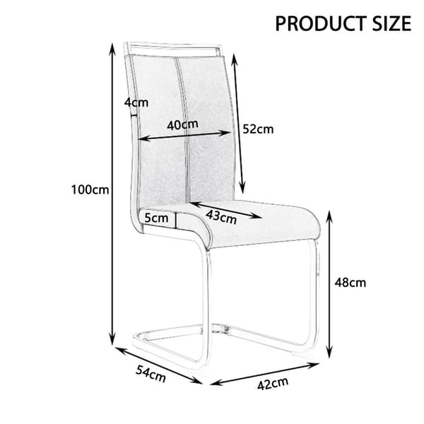 4-pack fristående matstolar i vitt konstläder – kromat metallunderrede, maxvikt 120 kg, mjuk stoppning