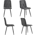 Miniatyrbild 3 av 11: 4-pack matstolar i mörkgrått twill-linne – stoppade stolar med ryggstöd och metallben