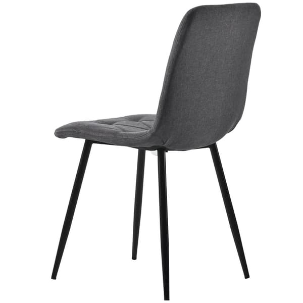 4-pack matstolar i mörkgrått twill-linne – stoppade stolar med ryggstöd och metallben