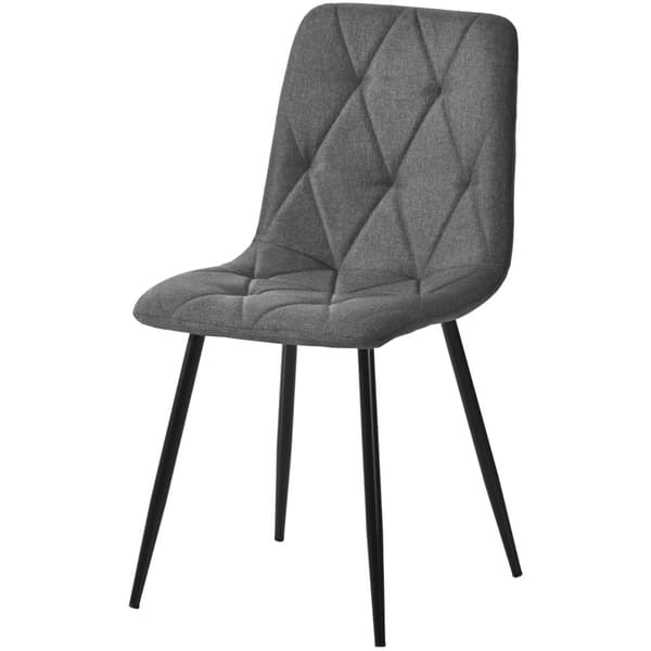 4-pack matstolar i mörkgrått twill-linne – stoppade stolar med ryggstöd och metallben