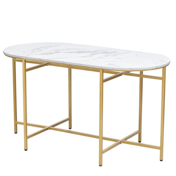 Matgrupp med bord och 6 pallar – Modernt köksbordset i vit och guld med stålram, 1 bord (140×70×76 cm), 4 små och 2 stora pallar