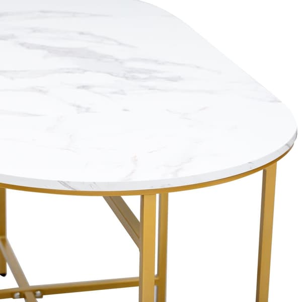 Matgrupp med bord och 6 pallar – Modernt köksbordset i vit och guld med stålram, 1 bord (140×70×76 cm), 4 små och 2 stora pallar