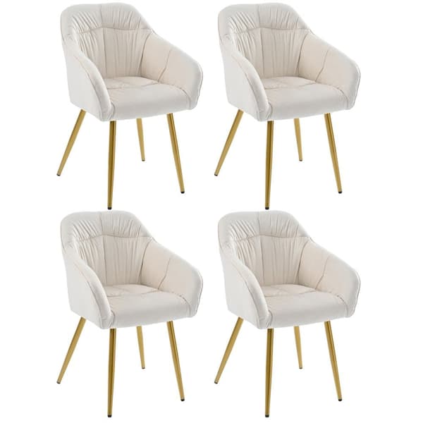 4-pak Beige Velour Stole med Armlæn – Elegante spisebordsstole med ryglæn, metalben og justerbare forben til køkken eller stue