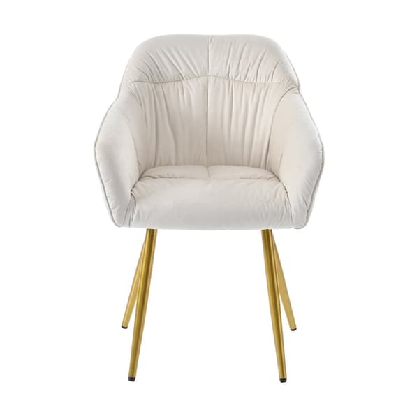 4-pak Beige Velour Stole med Armlæn – Elegante spisebordsstole med ryglæn, metalben og justerbare forben til køkken eller stue