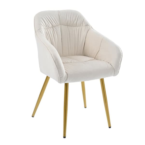 4-pak Beige Velour Stole med Armlæn – Elegante spisebordsstole med ryglæn, metalben og justerbare forben til køkken eller stue