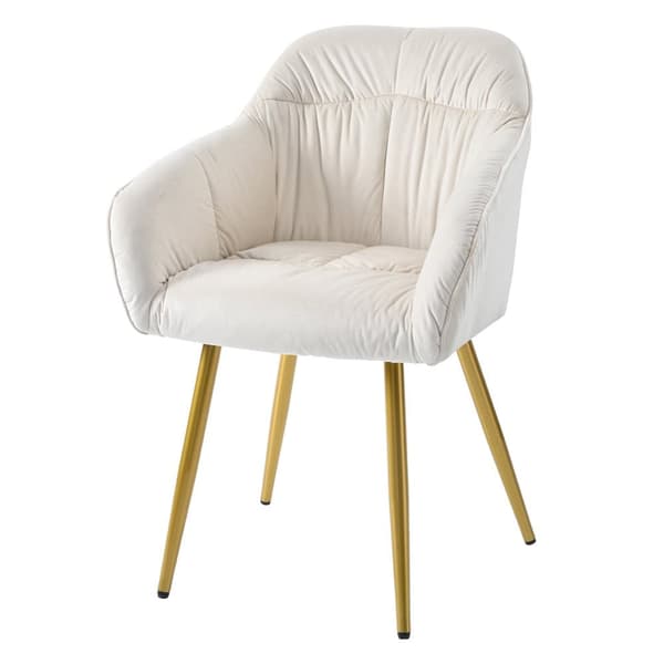 4-pak Beige Velour Stole med Armlæn – Elegante spisebordsstole med ryglæn, metalben og justerbare forben til køkken eller stue