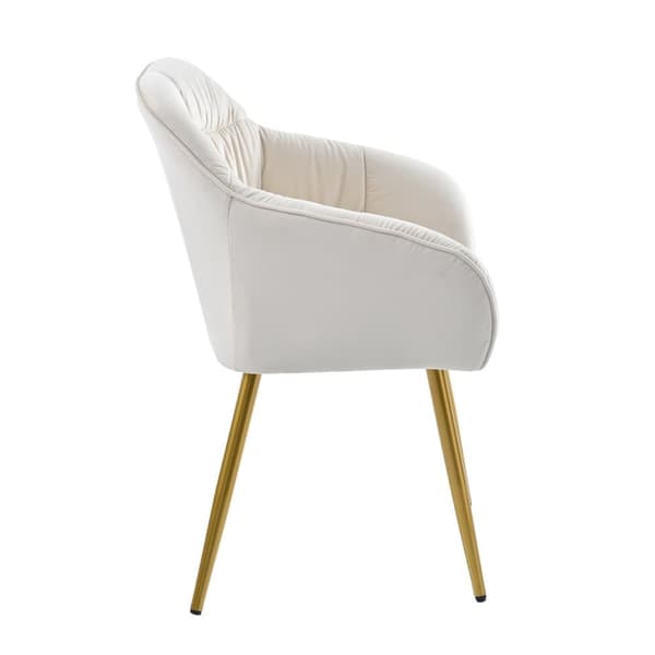 4-pak Beige Velour Stole med Armlæn – Elegante spisebordsstole med ryglæn, metalben og justerbare forben til køkken eller stue