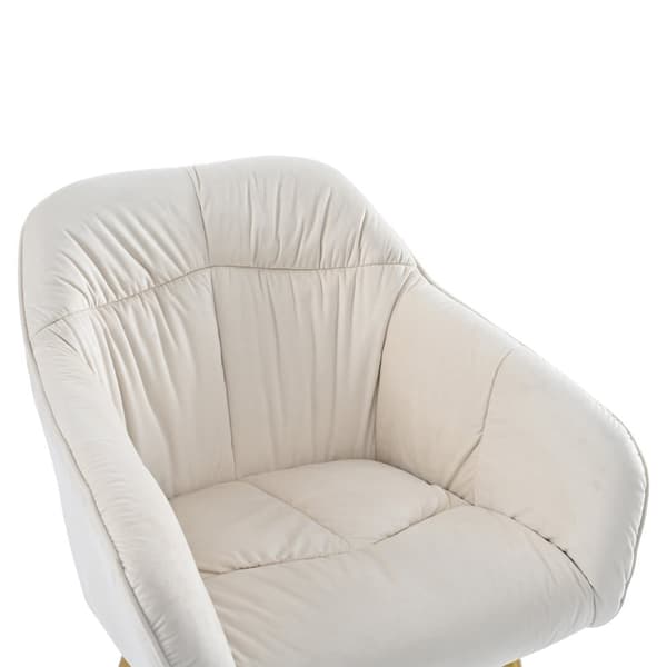 4-pak Beige Velour Stole med Armlæn – Elegante spisebordsstole med ryglæn, metalben og justerbare forben til køkken eller stue