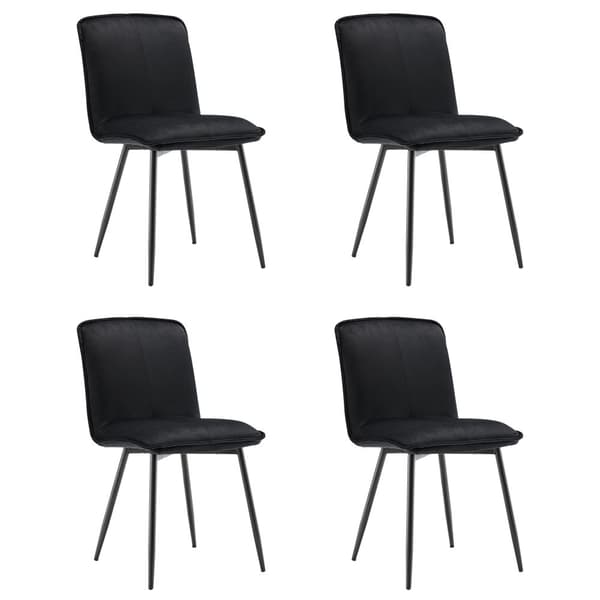 4-pack svarta sammetsstolar med ryggstöd – Ergonomiska köksstolar med vadderad sits och metallben