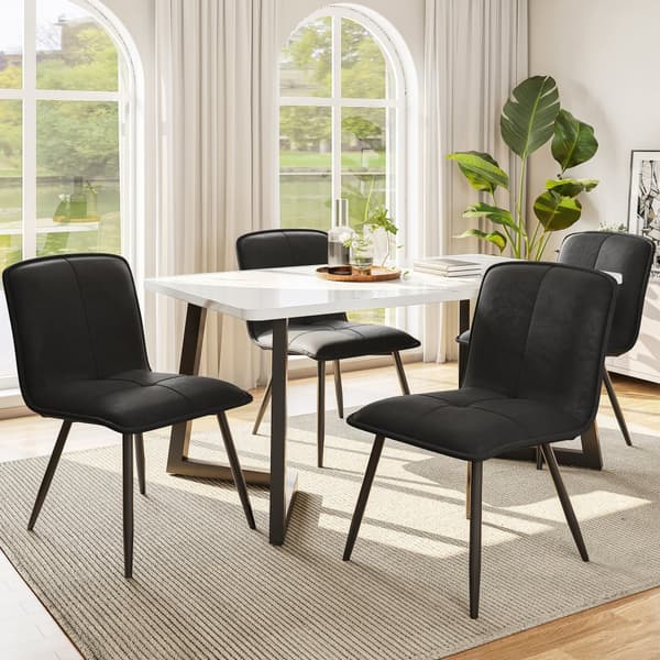 4-pack svarta sammetsstolar med ryggstöd – Ergonomiska köksstolar med vadderad sits och metallben