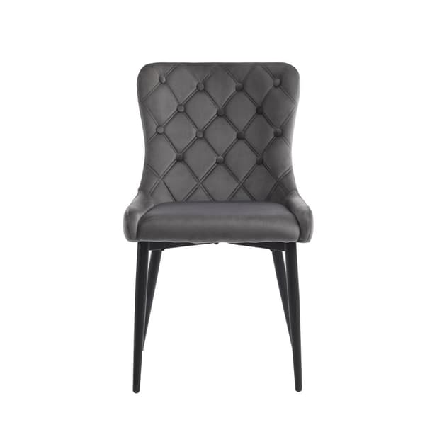 4 stk. spisebordsstole med ryglæn – køkkenstole i velour med ergonomisk design, mørkegråt sæde, sorte metalben