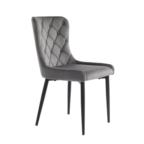 4 stk. spisebordsstole med ryglæn – køkkenstole i velour med ergonomisk design, mørkegråt sæde, sorte metalben