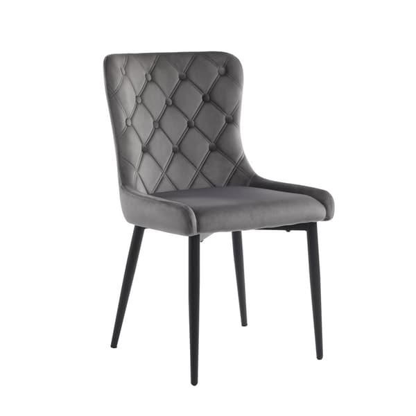 4 stk. spisebordsstole med ryglæn – køkkenstole i velour med ergonomisk design, mørkegråt sæde, sorte metalben