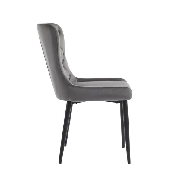 4 stk. spisebordsstole med ryglæn – køkkenstole i velour med ergonomisk design, mørkegråt sæde, sorte metalben