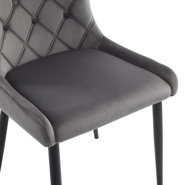 4 stk. spisebordsstole med ryglæn – køkkenstole i velour med ergonomisk design, mørkegråt sæde, sorte metalben
