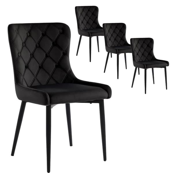 4-pak spisebordsstole med ryglæn – sorte fløjlskøkkenstole med ergonomisk design og metalben