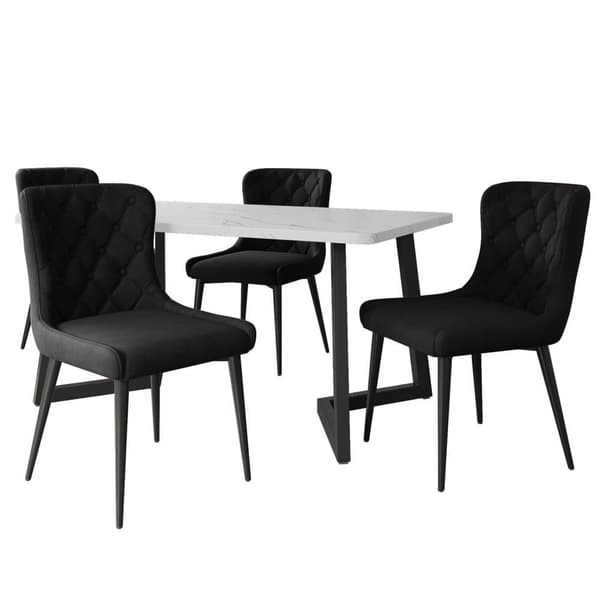 4-pak spisebordsstole med ryglæn – sorte fløjlskøkkenstole med ergonomisk design og metalben