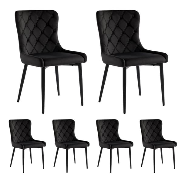 6-pack matstolar med ryggstöd – svarta köksstolar i sammet med ergonomisk design och metallben