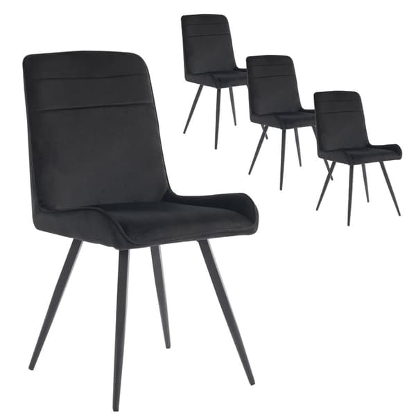 4-pak spisebordsstole med ryglæn – sorte stole i teknisk stof med ergonomisk design og metalben