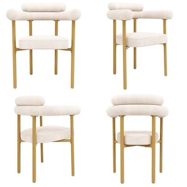 4 spisebordsstole i moderne stil – beige velour med komfortable ringsæder og guldfarvede ben
