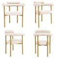 Miniatyrbillede 3 af 11: 4 spisebordsstole i moderne stil – beige velour med komfortable ringsæder og guldfarvede ben