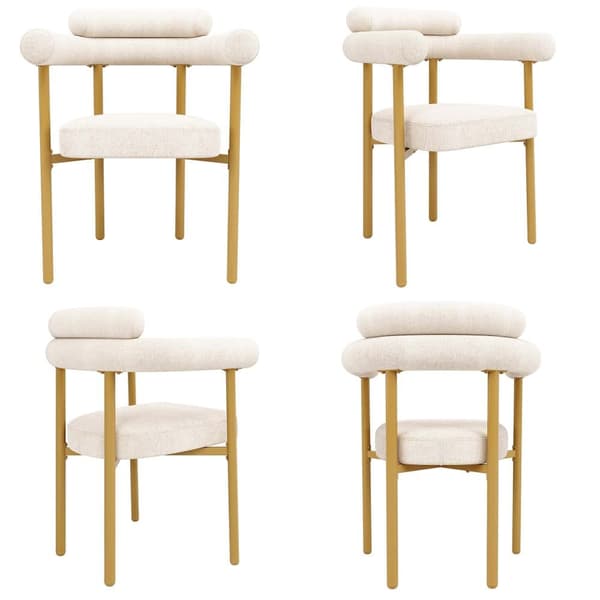 4 spisebordsstole i moderne stil – beige velour med komfortable ringsæder og guldfarvede ben