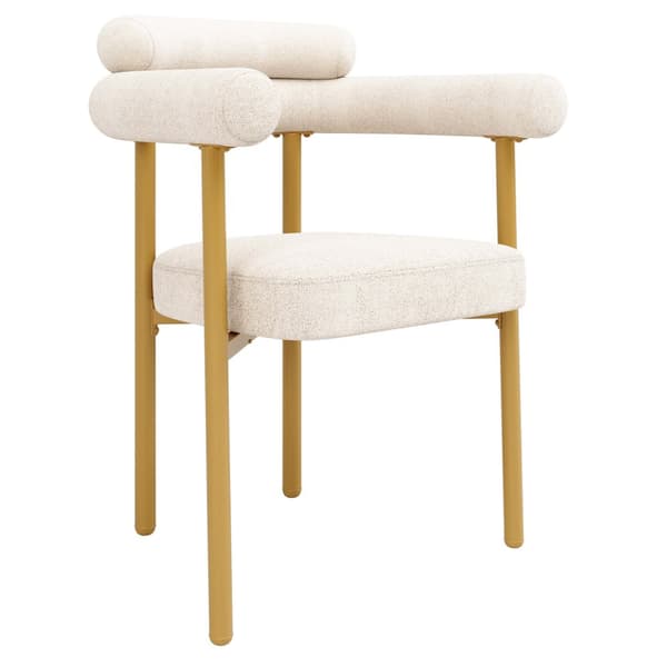 4 spisebordsstole i moderne stil – beige velour med komfortable ringsæder og guldfarvede ben