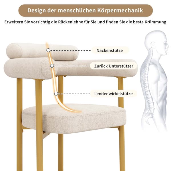 4 spisebordsstole i moderne stil – beige velour med komfortable ringsæder og guldfarvede ben
