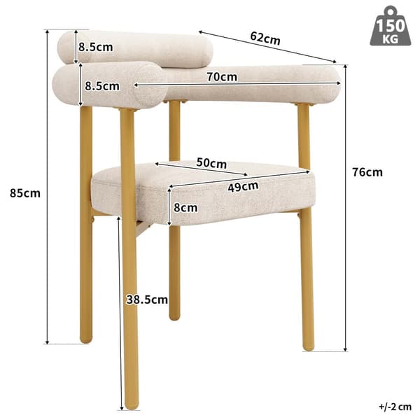 4 spisebordsstole i moderne stil – beige velour med komfortable ringsæder og guldfarvede ben