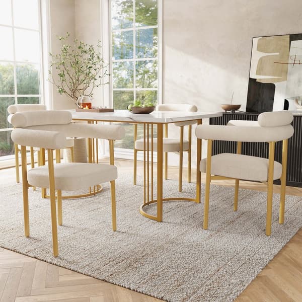 4 spisebordsstole i moderne stil – beige velour med komfortable ringsæder og guldfarvede ben