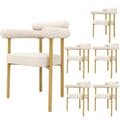 Miniatyrbild 3 av 10: 6 st matstolar i modern stil – beige sammet med bekväma ringsitsar och guldfärgade metallben