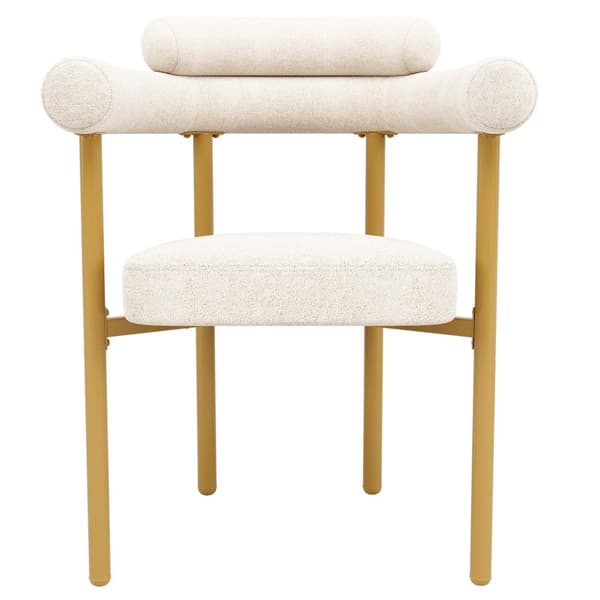 6 st matstolar i modern stil – beige sammet med bekväma ringsitsar och guldfärgade metallben