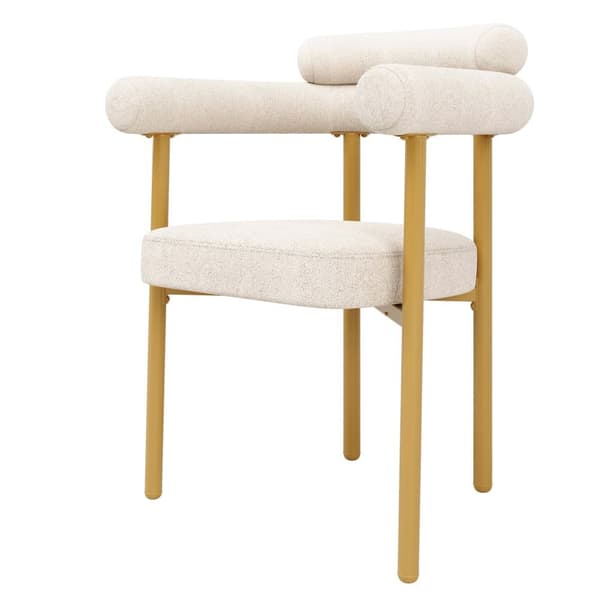 6 st matstolar i modern stil – beige sammet med bekväma ringsitsar och guldfärgade metallben