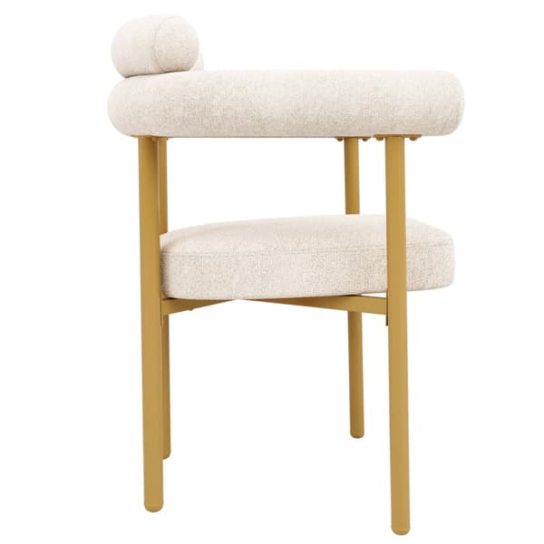 6 st matstolar i modern stil – beige sammet med bekväma ringsitsar och guldfärgade metallben