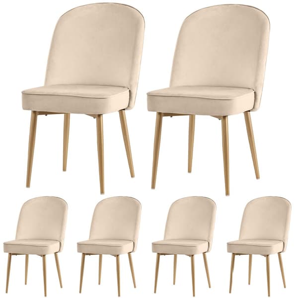 6 st matstolar i beige sammet – moderna och bekväma med guldfärgade metallben, för matsal, vardagsrum eller kontor
