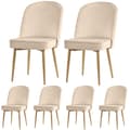 Miniatyrbild 3 av 11: 6 st matstolar i beige sammet – moderna och bekväma med guldfärgade metallben, för matsal, vardagsrum eller kontor