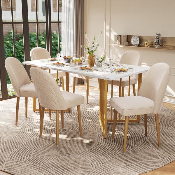 6 st matstolar i beige sammet – moderna och bekväma med guldfärgade metallben, för matsal, vardagsrum eller kontor
