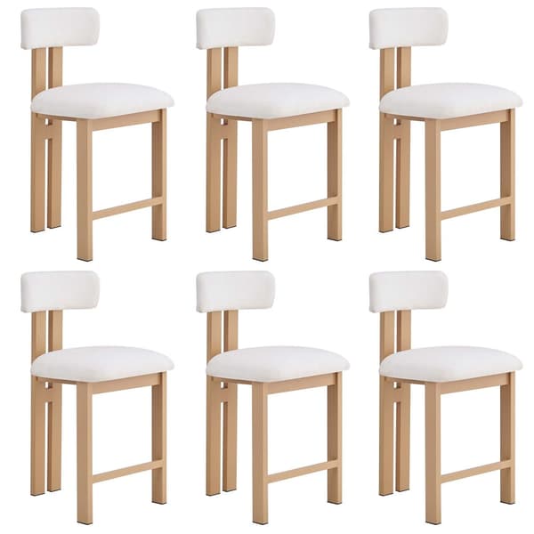 6-pak spisebordsstole i blødt plys, ergonomiske stole i moderne stil med træinspirerede metalben – til spisestue, make-up hjørne og stue